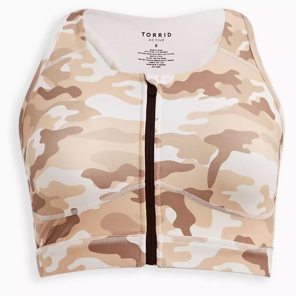 Torrid Beige Camo Zip Front Sports Bra Size 2 = 2x/18-20